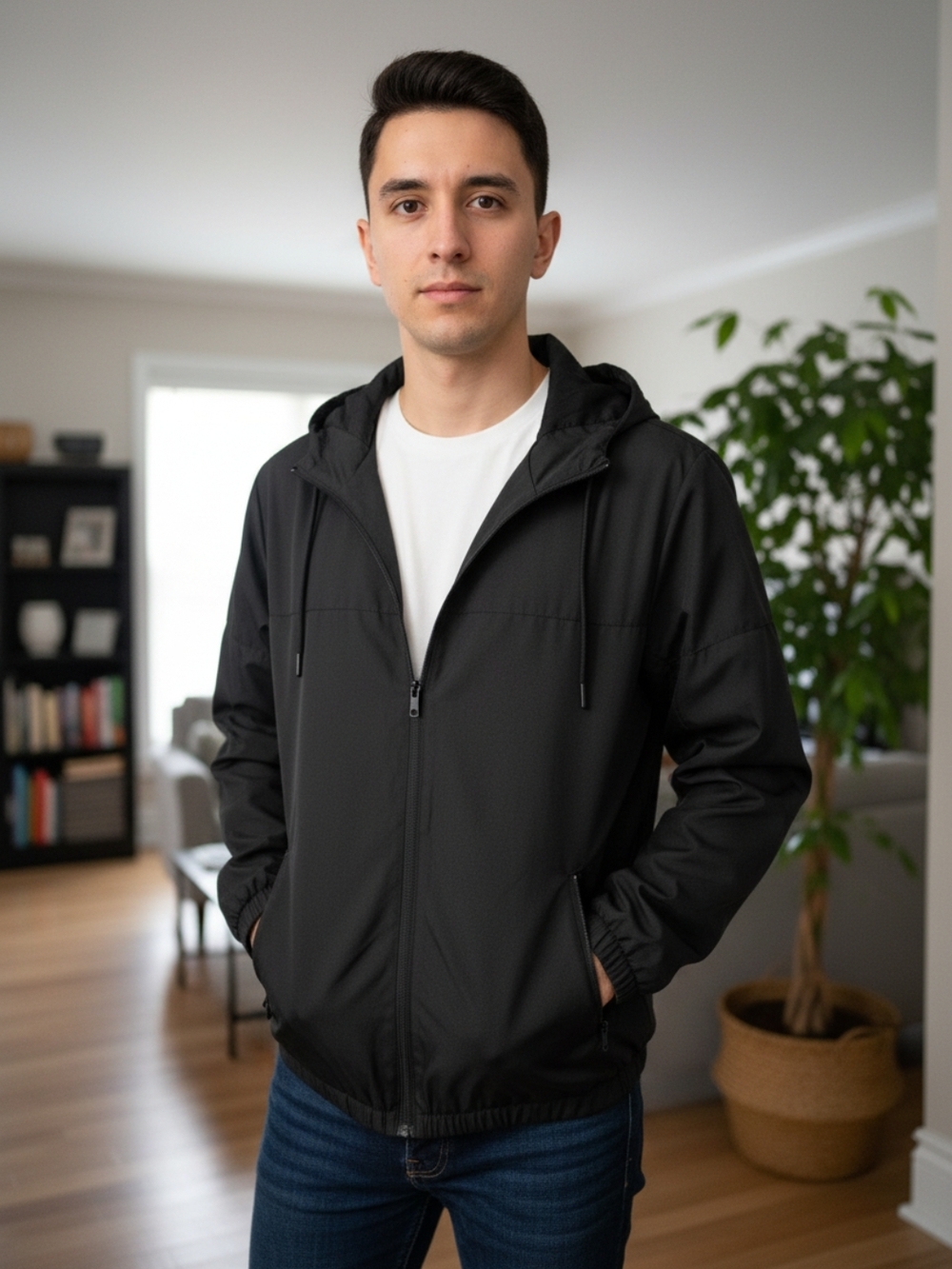 H&M Black Hooded Windbreaker Jacket
